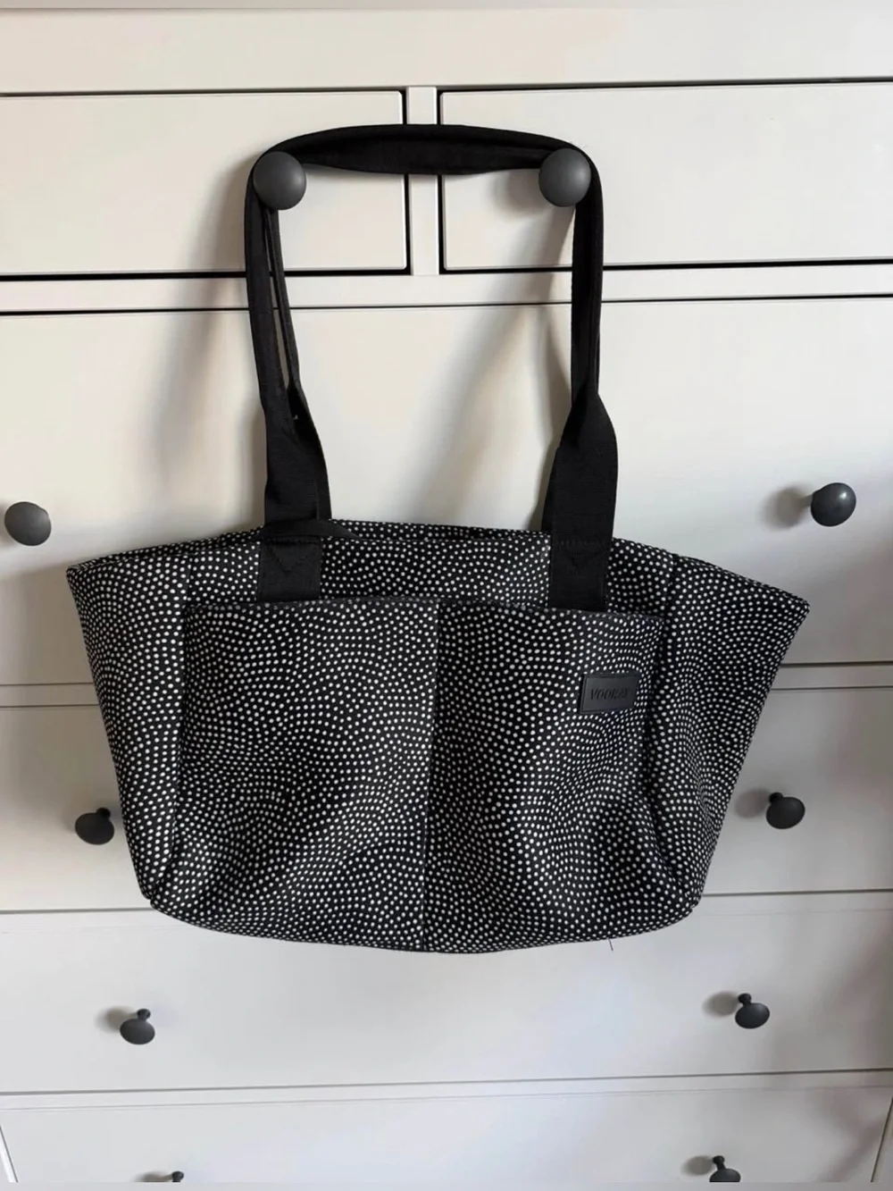 VOORAY Black Dot-Print Tote Bag with Double Handles
